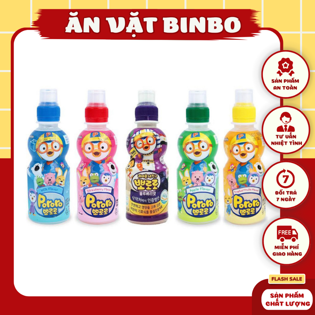 Nước uống trái cây cho bé Pororo Hàn Quốc, nước uống pororo đủ vị cho bé 235ml