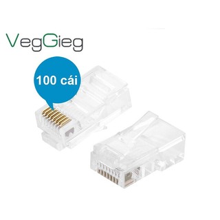 Hộp 100 đầu bấm mạng rj45 cat5, hạt mạng cat5/cat5e chân đồng xịn veggieg
