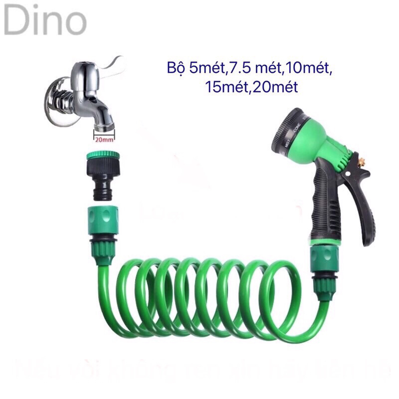 Bộ vòi xịt dây lò xo tưới cây, xịt rửa xe đa năng 7 chế độ kết nối vòi nước cơ bản