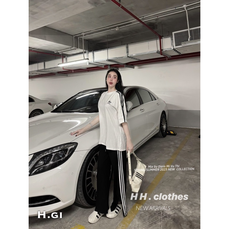 Set áo thun phông adidas kèm quần xuông , xẻ gấu HA