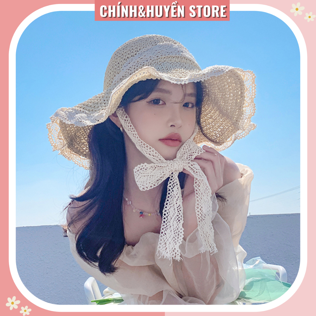 Mũ cói nữ đi biển vành rộng nón thời trang cao cấp có dây buộc đội chụp ảnh đẹp lung linh cohodo M2