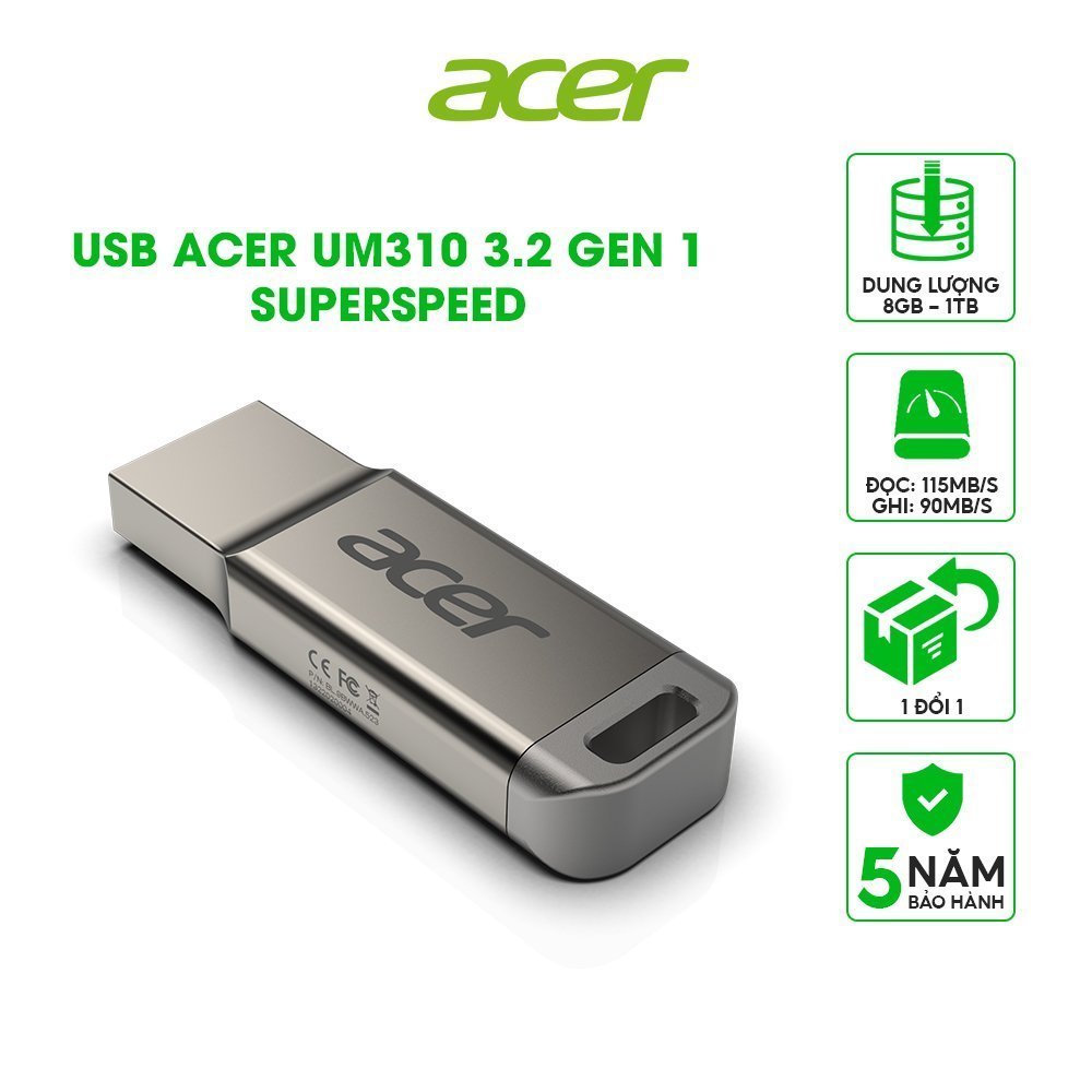 USB 3.2 Gen 1 Acer UM310 SuperSpeed dung lượng 256GB I 512GB I 1TB Bảo hành 5 năm | BigBuy360 - bigbuy360.vn