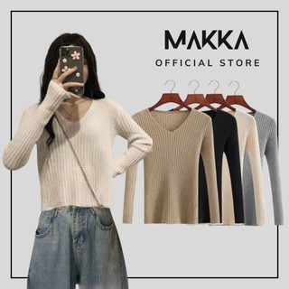 Áo len nữ makka dài tay lông cừu cổ tim 3411