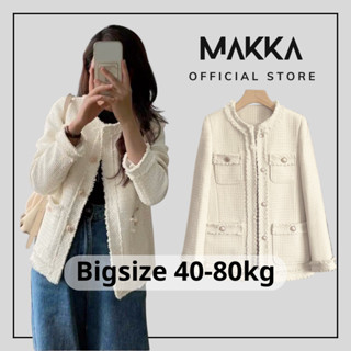 Áo dạ tweed nữ bigsize MAKKA áo khoác cổ tròn phối tua rua 3921