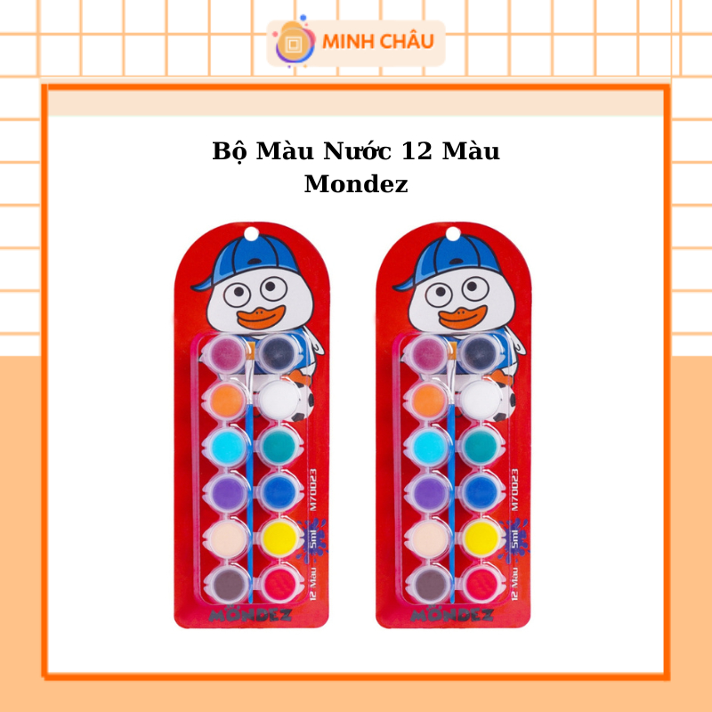 Bộ màu nước Poster color Mondez Set 12 màu có lọ nhựa đựng tiện dụng M70023