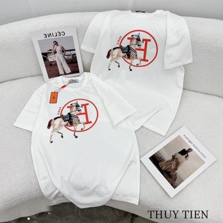 Áo phông rộng nữ tay lỡ giấu quần In ngựa tròn Mẹc, chất vải cotton 100% thoáng mát, co giãn 4 chiều, mềm mịn.