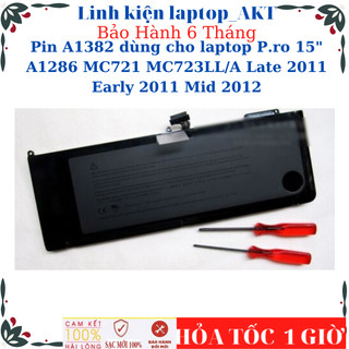 Pin a1382 dùng cho laptop p.ro 15" a1286 mc721 mc723ll/a late 2011 early 2011 mid 2012