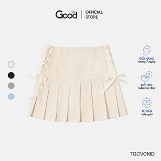 Chân Váy THE GOOD 'Moona Skirt', Váy Nữ, Chân Váy Ngắn Xếp Ly Bản To, Nơ Ruybang Thời Trang, Chất liệu Kaki Mỏng