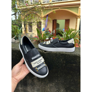 Giày slipon lười nam DG da Pu bọc vải dệt hoạ tiết hoa lá thêu mác logo da tag đá cao cấp LÙI 1SZ