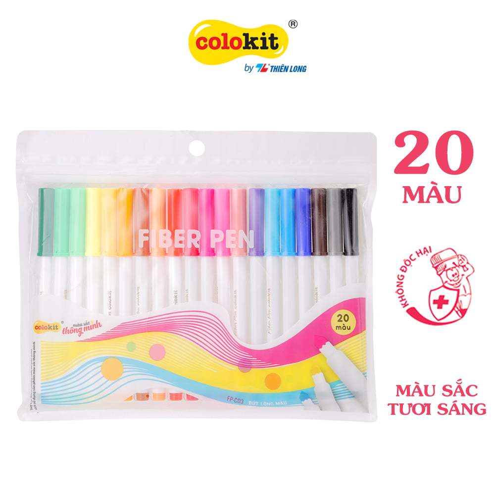 Bút lông 20 màu Pastel Fiber Pen  Colokit - Bút lông màu rửa được