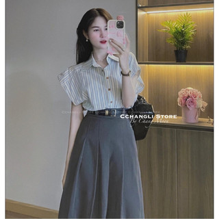 Chân váy xếp ly dáng dài kèm đai chất ruby VA15