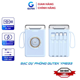  Sạc dự phòng 20000mah sạc nhanh pin dung lượng lớn có dây sạc cho điện thoại - Gutek YM833 