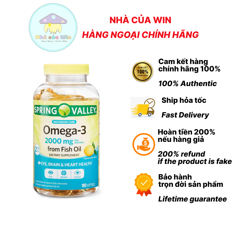 Dầu cá hương chanh Spring Valley omega 3 2000mg lọ 180 viên của Mỹ