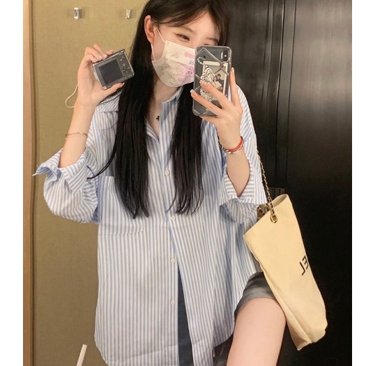 (ẢNH OLDSCHOOL) Áo sơ mi KẺ SỌC tay dài Ulzzang 1 túi