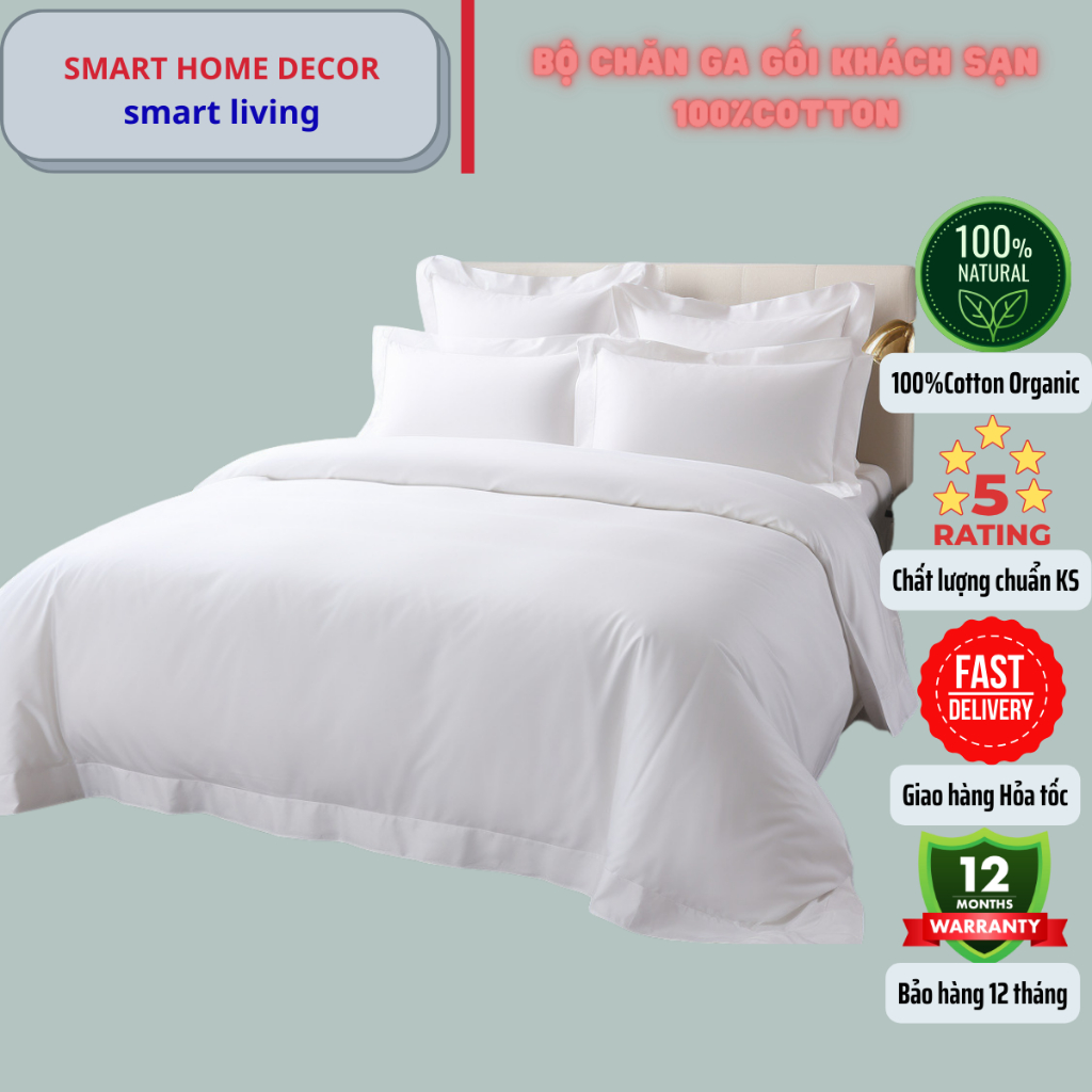 Bộ chăn ga gối khách sạn 100% Cotton T250,Chất liệu cao cấp, ra giường làm theo kích thước yêu cầu
