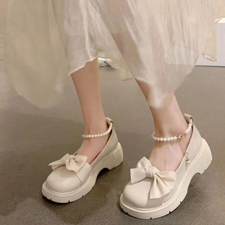 Giày búp bê Lolita quai ngọc đính nơ 5cm