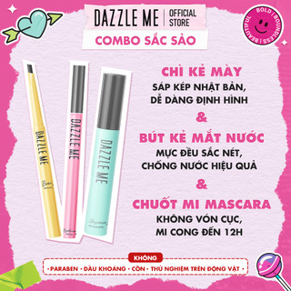 DAZZLE ME Combo Sắc Sảo 3 Món Kẻ Mắt: Bút Kẻ Mắt Dạng Lỏng Không Thấm Nước + Mascara Chuốt Mi Cong + Chì Kẻ Mày 2 Đầu