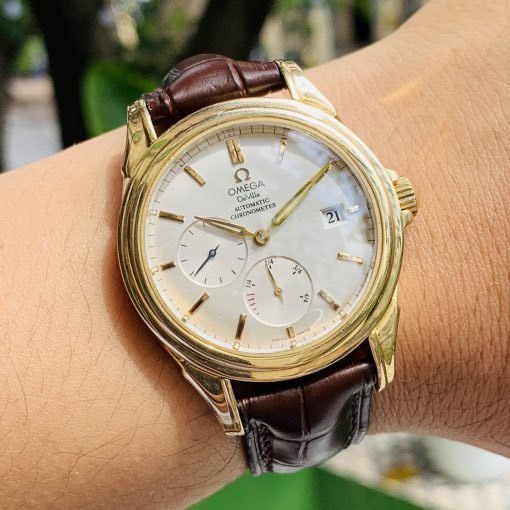 Đồng Hồ Nam Omega Pin Dây Da , Viền Vàng Sang Trọng