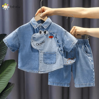  SET đồ JEAN KHỦNG LONG chất vải jean mềm LẤY LÊN 1 SIZE cho bé trai, áo ngắn tay cực xinh cho bé trai từ 8-28K