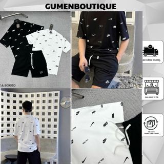  Bộ Quần Áo Cộc Tay Nam NI - KE Chất Liệu Cotton In Logo Loang Cổ Tròn - Bộ Cộc Tay Nam Nai Kỳ In Chữ Loang Cực Đẹp