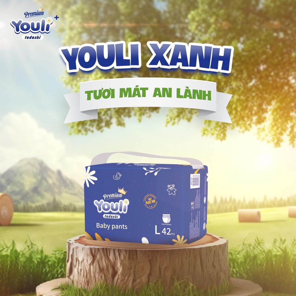 Bỉm youli xanh 1 thùng 2 bịch các size S108 M92 L84