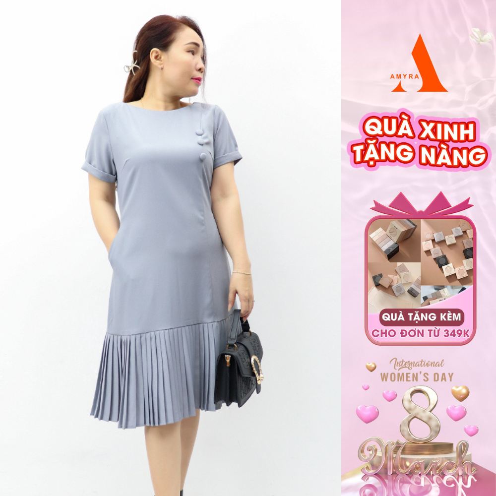 Đầm Trung Niên Sang Trọng Bigsize Xếp Ly AMYRA, Thiết Kế Dáng Suông 3 Nút Che Khuyết Điểm Cao Cấp Đi Làm, Dự Tiệc DA157