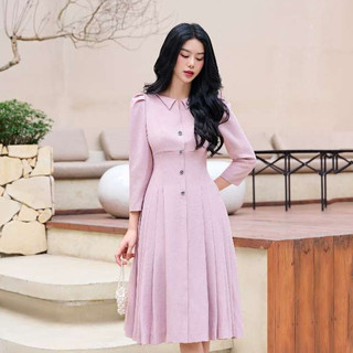 Đầm Charmilles dài tay chiết eo Hồng 24MD017HN