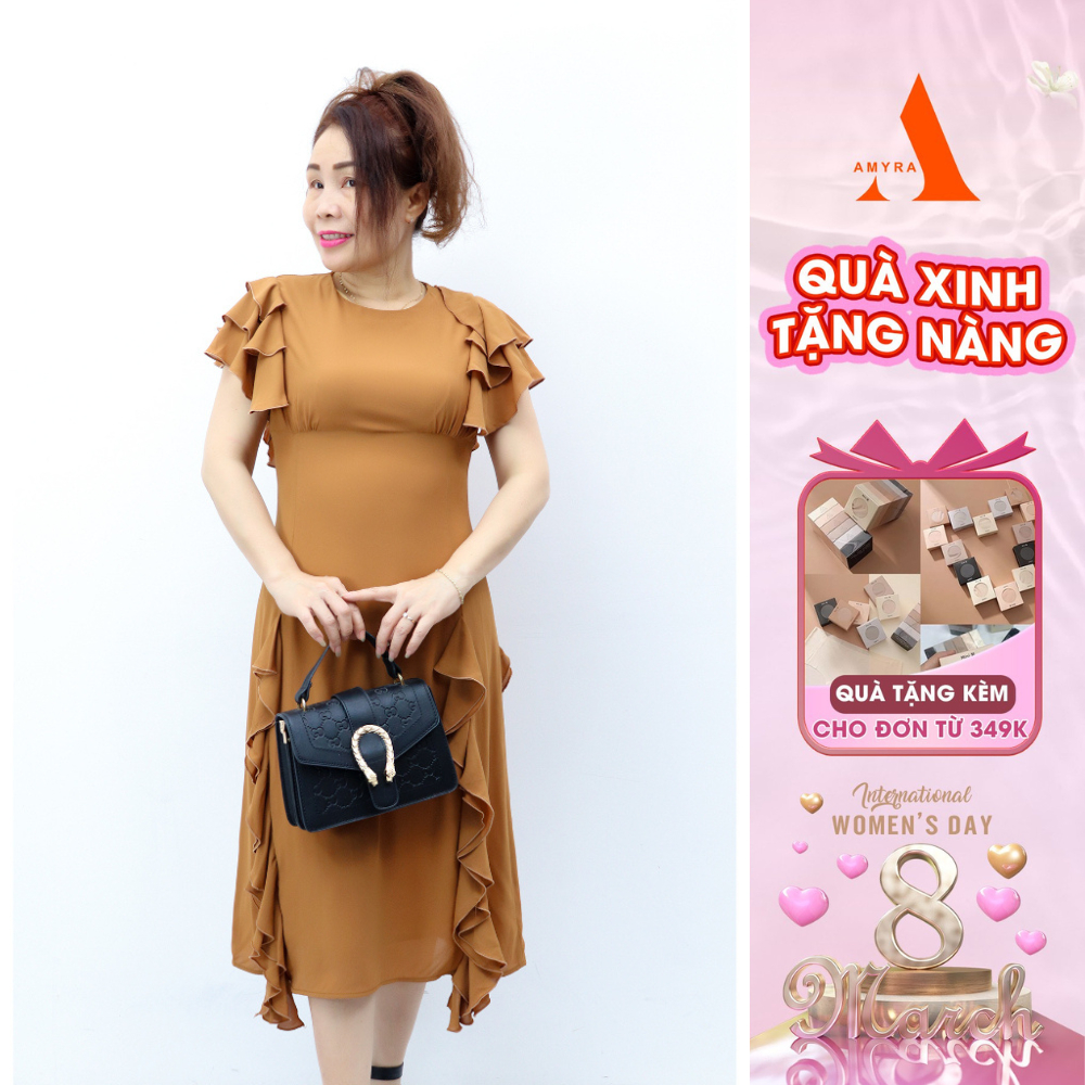 Đầm Bèo Phối Tua Rua Dự Tiệc Sang Trọng Bigsize AMYRA, Thiết Kế Dáng Xòe Che Khuyết Điểm Cao Cấp Đi Làm, Dự Tiệc DA169