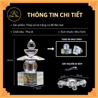 Tháp xá lợi pha lê trắng size to có đế đèn Led đổi màu