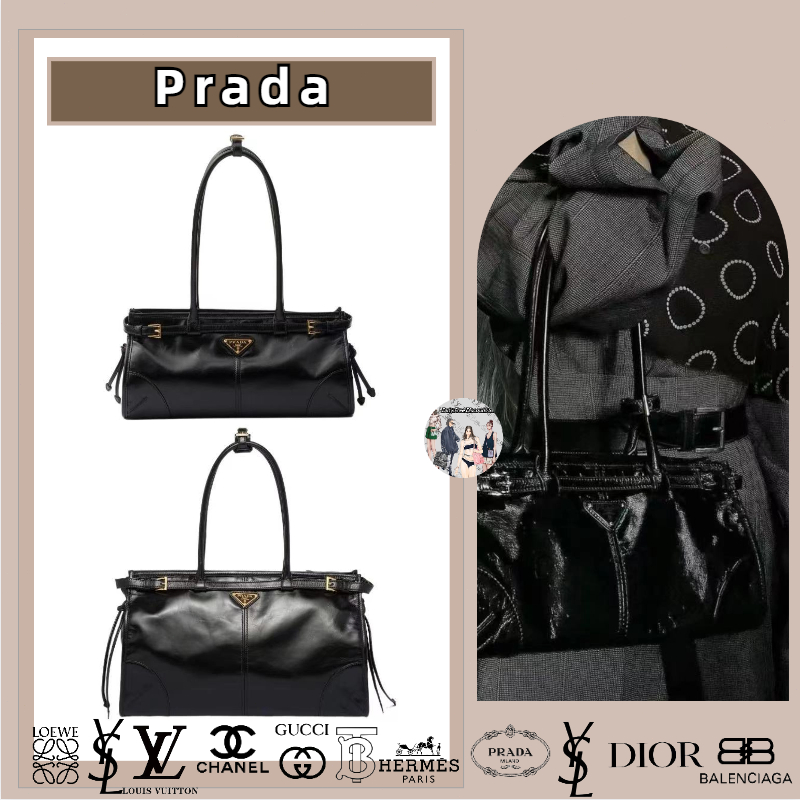 Prada/Soft Lux Series/Trung bình/Dây đeo vai có thể tháo rời/Nữ/Túi xách/Túi đeo vai/Phong cách mới