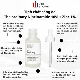 Serum ngừa mụn, sáng da, se khít, Giảm mụn Niacinamide 10% + Zinc 1%