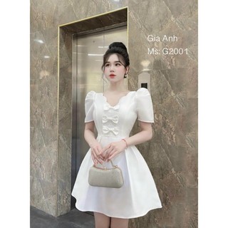 Đầm tapta dáng xòe dự tiệc cổ V phối nơ, váy mini 3 màu sang chảnh