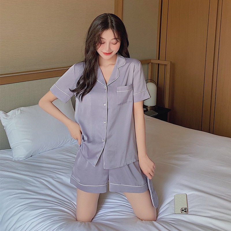 Đồ ngủ nữ pijama lụa dài tay màu tím siêu sang chảnh BADAYO