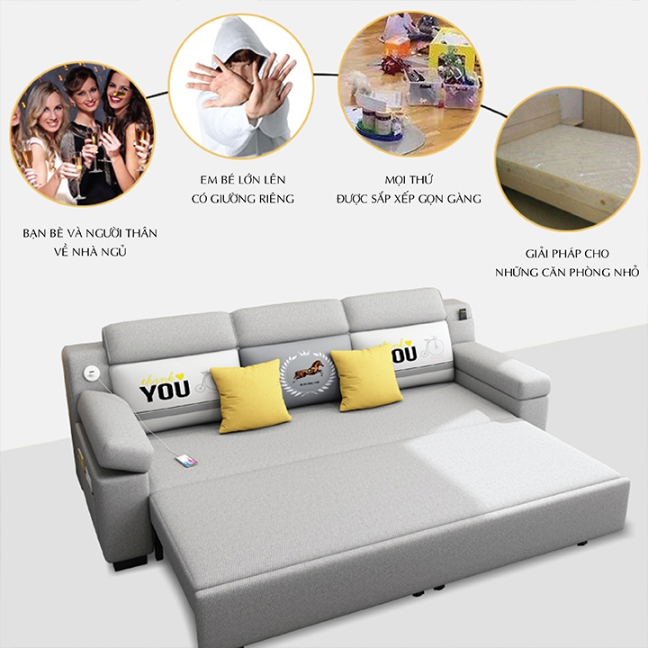 Giường sofa thông minh có hộc chứa đồ bọc vải lạnh mịn nhập khẩu cao cấp-bảo hành 3 năm | BigBuy360 - bigbuy360.vn