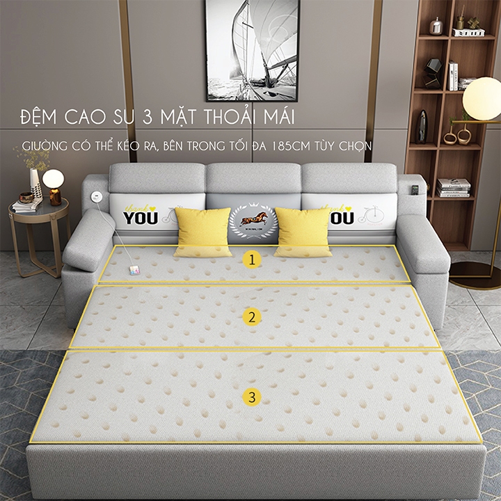 Giường sofa thông minh có hộc chứa đồ bọc vải lạnh mịn nhập khẩu cao cấp-bảo hành 3 năm | BigBuy360 - bigbuy360.vn