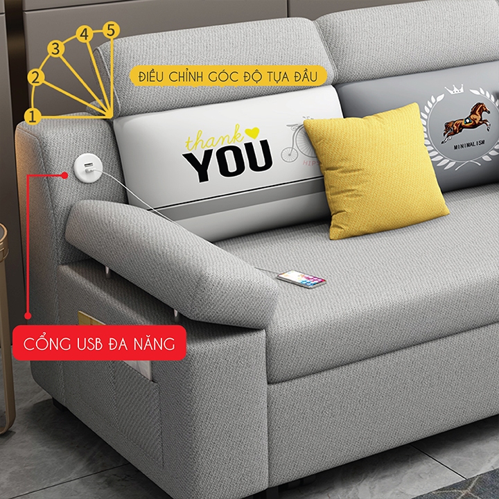 Giường sofa thông minh có hộc chứa đồ bọc vải lạnh mịn nhập khẩu cao cấp-bảo hành 3 năm | BigBuy360 - bigbuy360.vn