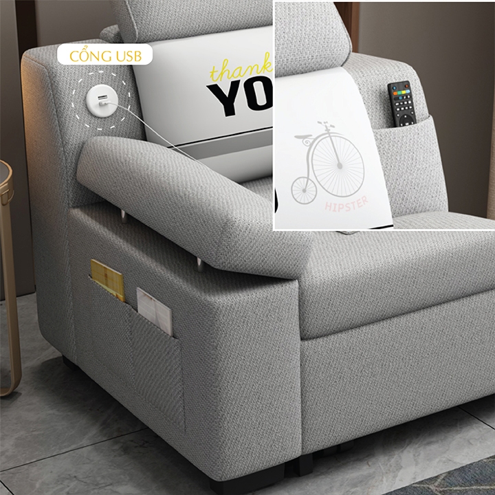 Giường sofa thông minh có hộc chứa đồ bọc vải lạnh mịn nhập khẩu cao cấp-bảo hành 3 năm | BigBuy360 - bigbuy360.vn