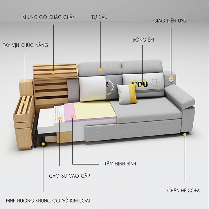 Giường sofa thông minh có hộc chứa đồ bọc vải lạnh mịn nhập khẩu cao cấp-bảo hành 3 năm | BigBuy360 - bigbuy360.vn