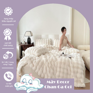 Sale Xả kho Bộ chăn ga gối lông chồn vân sóng cao cấp 4 món