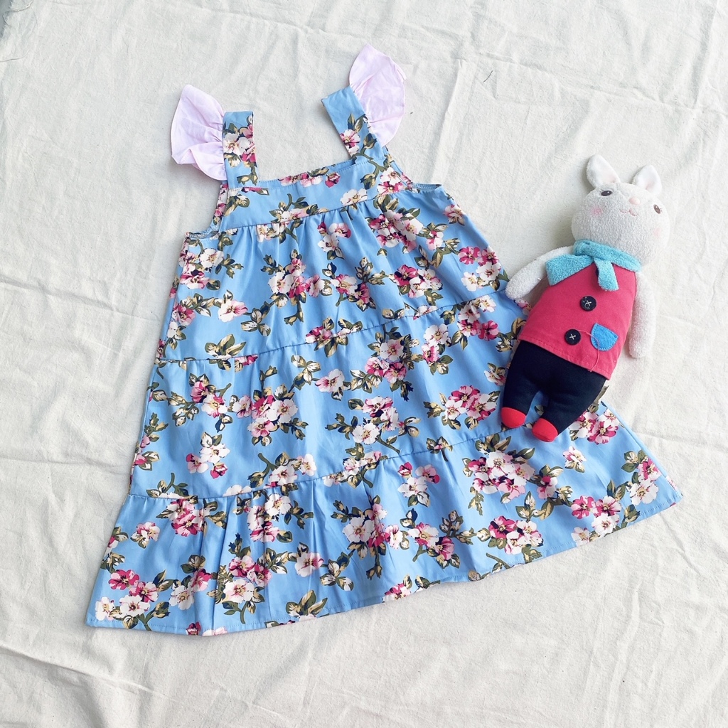 Đầm bé gái búp bê hai dây hoa xanh HC043 HC032