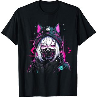 Áo phông unisex cô gái Nhật Bản chất liệu cotton - Áo thun in hình Cyberpunk Japanese Anime Girl