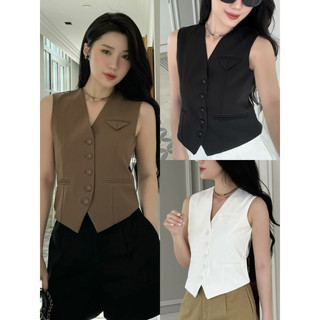 Áo gile cổ V 3 màu sành điệu thời trang công sở dạo phố