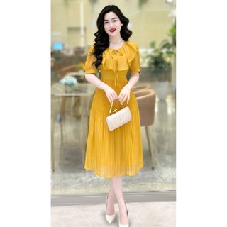 Váy Xòe Nhẹ K64-D1-2 MDU2232 Với Gam Màu Vàng Nổi Bật, Chất Liệu Tơ Óng Ả Từ MDU
