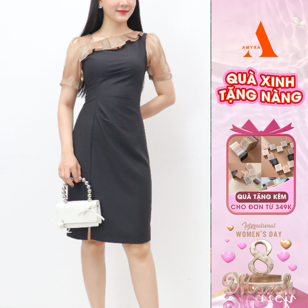 Đầm Body Công Sở Dự Tiệc Sang Trọng Bigsize AMYRA ,Thiết Kế Dáng Ôm Tay Phối Lưới Quyến Rũ Thanh Lịch Cao Cấp DA135