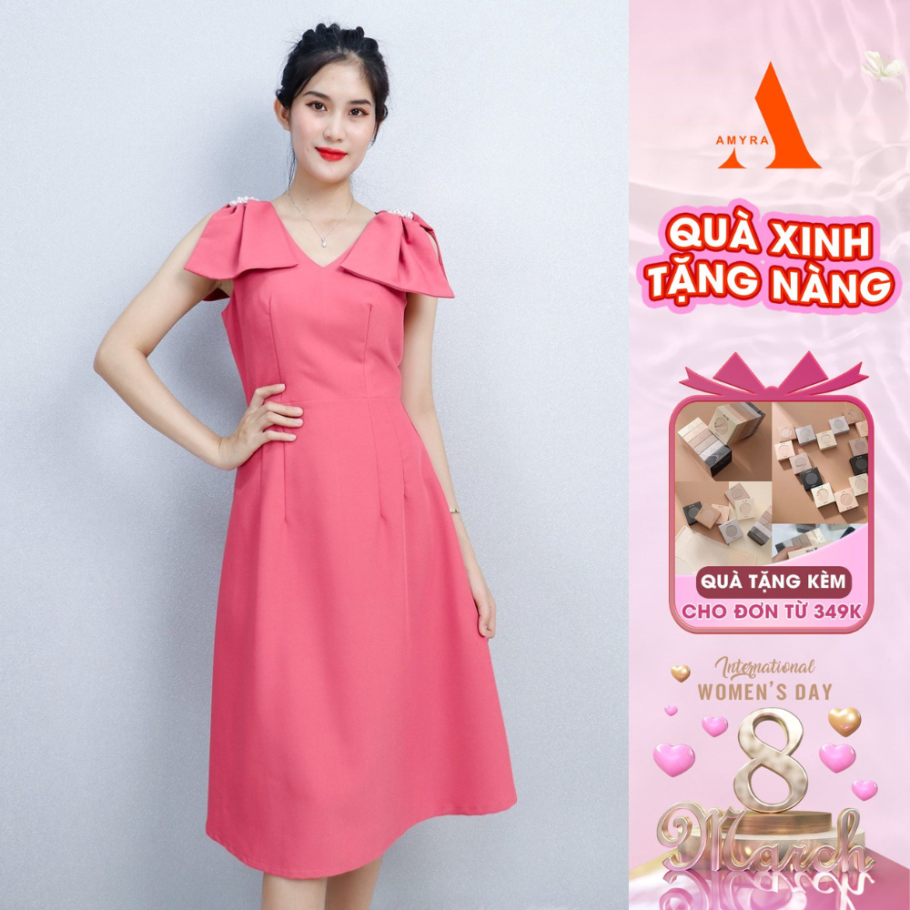 (XẢ KHO) Đầm Thiết Kế Dự Tiệc Công Sở Sang Trọng Bigsize AMYRA , Thiết Kế Dáng Xòe Tay Nơ Cao Cấp Đi Làm Đi Tiệc DA198