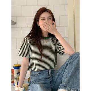 Áo thun kẻ sọc chấm viền cổ 6 màu freesize - Lyn's Closet