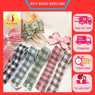 Ruy băng kẻ dạ tweed viền trai dùng làm phụ kiện may mặc, nơ kẹp tóc...