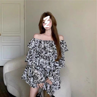 Áo Trễ Vai Tay Dài Đầm Hoa Dáng Rộng Thời Trang Đi Biển Mùa Hè hàng Quảng Châu