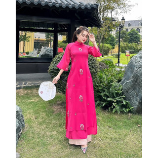 Áo dài Mộc Miên, áo cách tân 4 tà thêu hoa nổi xinh xắn