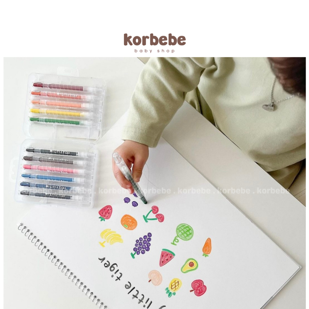 Bút màu lụa mềm cho bé 12 24 màu Silky Crayons Colors 3in1 My Little Tiger Hàn Quốc